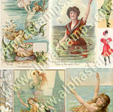 Aqua Mermaids & Ladies by the Sea Collage Sheet