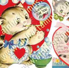 Big Heart Cat Valentines Collage Sheet