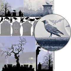 Cemetery Tombstone Silhouettes Collage Sheet