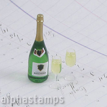 Champagne Bottle with 2 Filled Glasses*