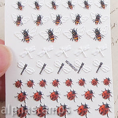 3D Tiny Bee, Dragonfly & Ladybug Water Slide Decals*