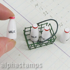 Milk Bottles in Wire Basket