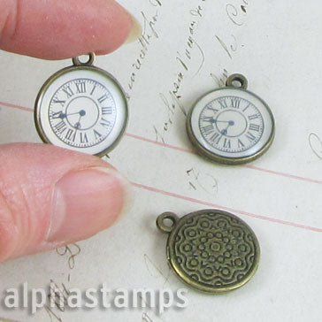 Bronze Stopwatch Clock Charm - Roman Numerals