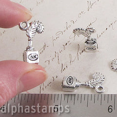 Quill & Ink Well Antique Silver Charm