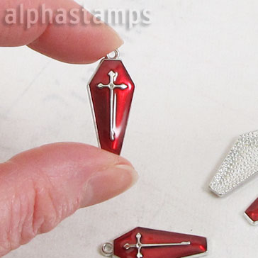 Red Enamel Coffin Pendant with Cross