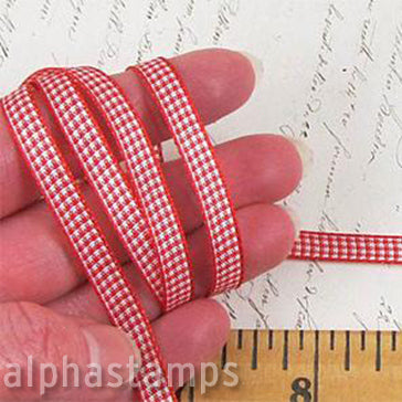Red and White Mini Gingham Check Ribbon