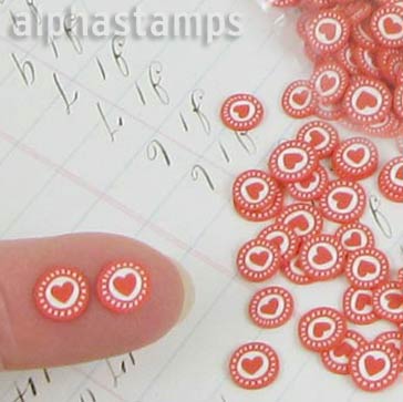 Red Heart in Circle Polymer Clay Slices*