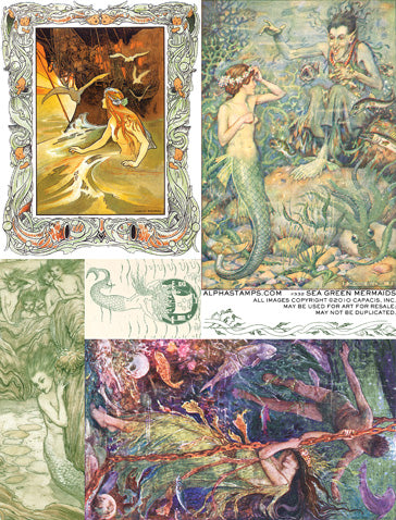 Sea Green Mermaids Collage Sheet