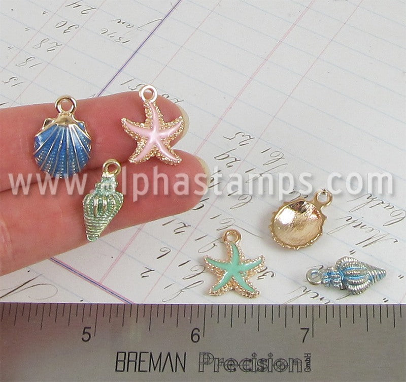 Enameled Seashell Charm Mix - Set of 3* | Alpha Stamps