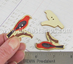 Red & Black Wooden Bird Button*