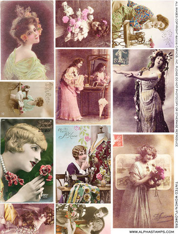 Tinted Women with Flowers Collage Sheet